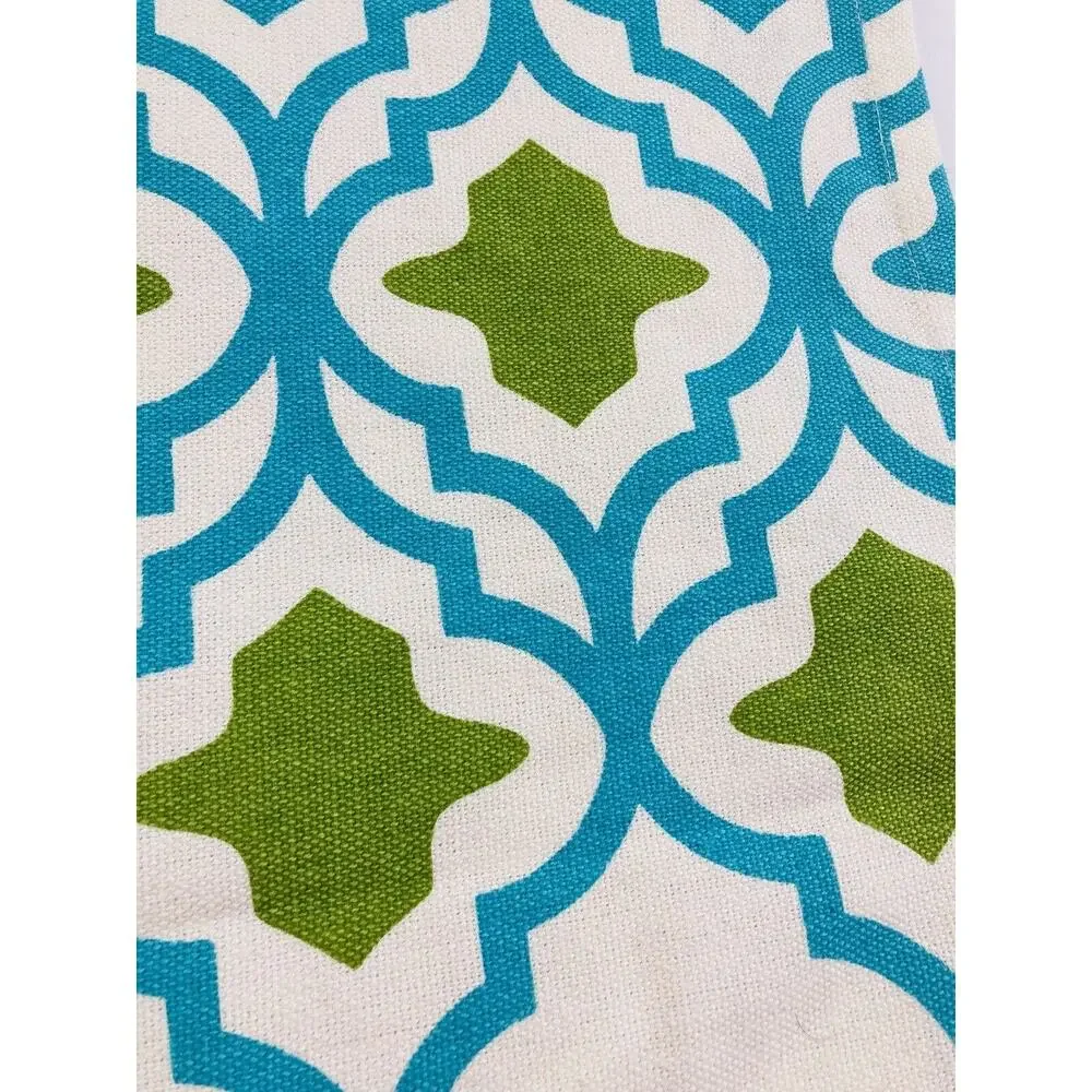 Cotton Tablecloth Runner Moroccan Style Made In India Blue Green Fringe Jabara